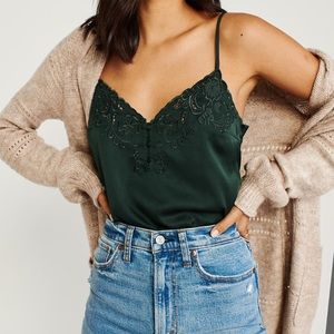 Abercrombie Satin Bodysuit with Embroidery
